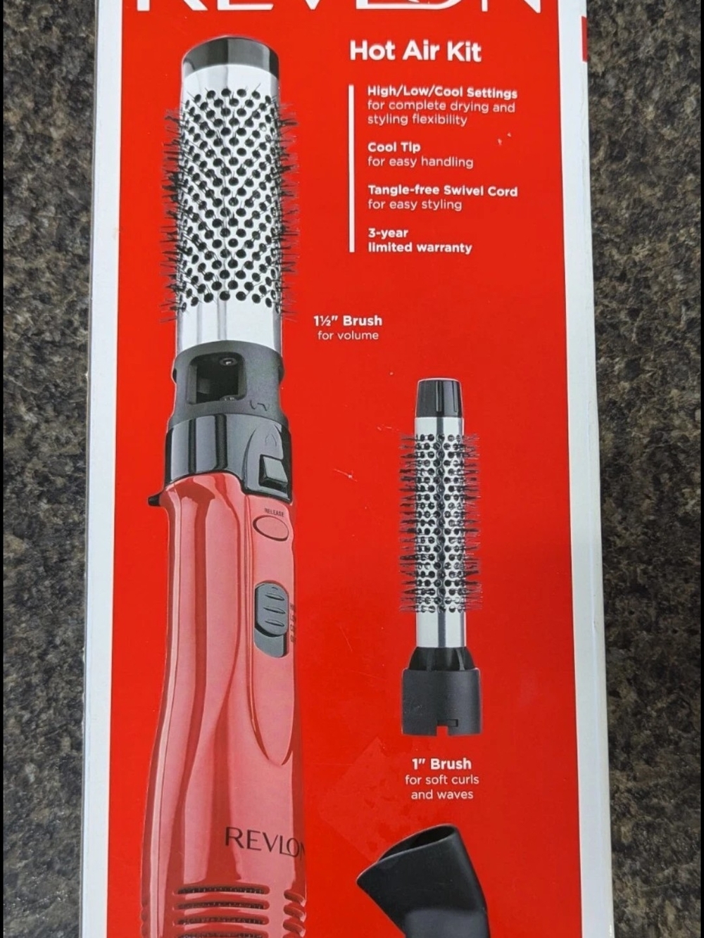 Revlon Hot Air Kit RV440RED 1" & 1.5" Brushes Attachments Adjustable Heat Red